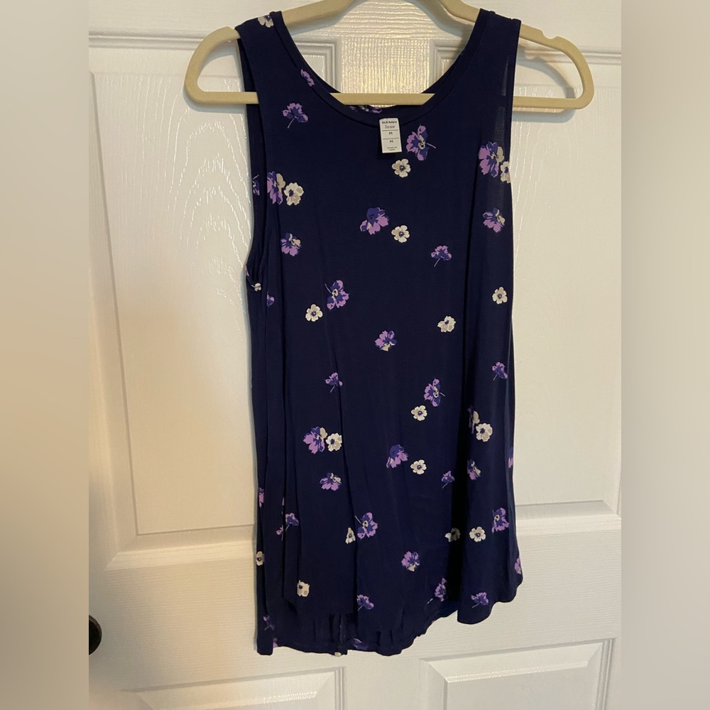 Old Navy Luxe Sz Medium Swing Tank - Navy Blue Small-Print Floral